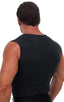 Sleeveless Lycra Muscle Tee in Semi Sheer ThinSKINZ Black, Front View; Sleeveless Lycra Muscle Tee in Semi Sheer ThinSKINZ Black, Rear View; Special Order Notic