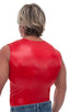 Sleeveless Lycra Muscle Tee in Wet Look Red, Front View; Sleeveless Lycra Muscle Tee in Wet Look Red, Rear View; Special Order Notice; Sleeveless Lycra Muscle T