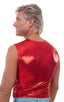 Sleeveless Lycra Muscle Tee in Metallic Mystique Red, Front View; Sleeveless Lycra Muscle Tee in Metallic Mystique Red, Rear View; Special Order Notice; Sleevel