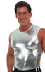 Sleeveless Lycra Muscle Tee in Metallic Liquid Silver, Front View; Sleeveless Lycra Muscle Tee in Metallic Liquid Silver, Rear Alternative; Special Order Notice