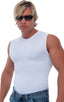 Sleeveless Lycra Muscle Tee in White, Front View; Sleeveless Lycra Muscle Tee in White, Rear View; Special Order Notice; Sleeveless Lycra Muscle Tee in White Fa