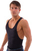 String Tank Gym Tee in Black nylon-lycra, Front View; String Tank Gym Tee in Black nylon-lycra, Rear View; Special Order Notice; String Tank Gym Tee in Black ny