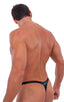 Male Review Stripper Swim Thong in Mystique Black, Front View; Male Review Stripper Swim Thong in Mystique Black, Rear View; Silver Hook connector; Special Orde