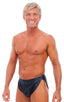 Swimsuit Cover Up Split Running Shorts in Wet Look Black, Front View; Swimsuit Cover Up Split Running Shorts in Wet Look Black, Rear View; Swimsuit Cover Up Spl