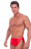 Swimsuit Cover Up Split Running Shorts in Wet Look Lipstick Red, Front View; Swimsuit Cover Up Split Running Shorts in Wet Look Lipstick Red, Rear View; Special