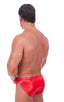 Swimsuit Cover Up Split Running Shorts in Wet Look Lipstick Red, Front View; Swimsuit Cover Up Split Running Shorts in Wet Look Lipstick Red, Rear View; Special