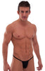 Adjustable to Micro Pouch Tanning Bikini in Black, Front View; Adjustable to Micro Pouch Tanning Bikini in Black tricot-nylon-lycra 2; Adjustable to Micro Pouch