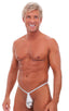 Teardrop G String Swim Suit in Liquid Silver, Front View; Teardrop G String Swim Suit in Liquid Silver, Rear View; Special Order Notice; Teardrop G String Swim 