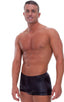 Fitted Pouch - Square Cut - Watersports Swim Trunks in Wet Look Black, Front View; Fitted Pouch - Square Cut - Watersports Swim Trunks in Wet Look Black, Rear V