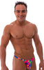 mens micro pouch thong back sexy swimsuit in swimwear fabric hawaiian floral; Stuffit Pouch Thong Back Swimsuit in Hawaiian Floral, Rear View; Stuffit Pouch Tho