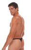 Swimsuit Thong with Pouch Enhancement in Matte Black, Front View; Swimsuit Thong with Pouch Enhancement in Matte Black, Rear View; Swimsuit Thong with Pouch Enh