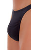 Swimsuit Thong with Pouch Enhancement in Matte Black, Front View; Swimsuit Thong with Pouch Enhancement in Matte Black, Rear View; Swimsuit Thong with Pouch Enh