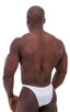 Bodybuilder Posing Suit - Narrow Back in Optic White, Front View; Bodybuilder Posing Suit - Narrow Back in Optic White, Rear View; Special Order Notice