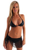 Sarong Wrap Beach Cover Up in Black Stretch Mesh, Front Alternative; Sarong Wrap Beach Cover Up in Black Stretch Mesh, Front View; Sarong Wrap Beach Cover Up in