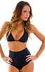 Womens Shaped Triangle Swimsuit Comfort Ties Top in Black, Front View; Womens Shaped Triangle Swimsuit Comfort Ties Top in Black, Rear View; Special Order Notic