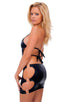 Short Sexy Mini Club Ring Dress in Wet Look Black, Front View; Short Sexy Mini Club Ring Dress in Wet Look Black, Rear View; Special Order Notice; Short Sexy Mi
