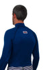 Swim Skin Rash Guard in Navy Blue Tricot nylon/lycra, Front View; Swim Skin Rash Guard in Navy Blue Tricot nylon/lycra, Rear View; Special Order Notice; Swim Sk