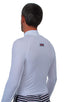 Swim Skin Rash Guard in White Tricot nylon/lycra, Front View; Swim Skin Rash Guard in White Tricot nylon/lycra, Rear View; Special Order Notice; Swim Skin Rash 