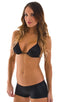 Womens Classic Triangle Swimsuit Top Top in Wet Look Black, Front View; Womens Classic Triangle Swimsuit Top Top in Wet Look Black, Rear View; Womens Classic Tr