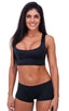 Crop Tank Top in Black Tricot nylon/lycra, Front View; Crop Tank Top in Black Tricot nylon/lycra, Rear View; Special Order Notice; Crop Tank Top in Black Tricot