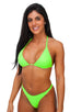 Womens Shaped Triangle Posing Top in  Neon Lime, Front View; Womens Shaped Triangle Posing Top in  Neon Lime, Rear View