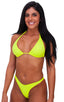 Womens Shaped Triangle Posing Top in Chartreuse, Front View; Womens Shaped Triangle Posing Top in Chartreuse, Rear View