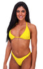 Womens Shaped Triangle Posing Top in Citron, Front View; Womens Shaped Triangle Posing Top in Citron, Rear View