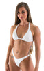 Womens Shaped Triangle Posing Top in Optic White, Front View; Womens Shaped Triangle Posing Top in Optic White, Rear View