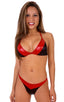 Womens Riviera 4-Panel Swimsuit Bikini Bottom in Wet Look Black and Wet Look Lipstick Red, Front View; Womens Riviera 4-Panel Swimsuit Bikini Bottom in Wet Look