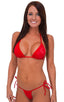 Brazilian Triangle Swim Top in Wet Look Red, Front View; Brazilian Triangle Swim Top in Wet Look Red, Rear View; Brazilian Triangle Swim Top in Wet Look Red, Fr