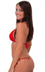 Brazilian Triangle Swim Top in Wet Look Red, Front View; Brazilian Triangle Swim Top in Wet Look Red, Rear View; Brazilian Triangle Swim Top in Wet Look Red, Fr