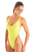 Womens One Piece Thong Swimsuit in Super ThinSKINZ Lemon-Lime 1; Womens One Piece Thong Swimsuit in Super ThinSKINZ Lemon-Lime 2; Womens One Piece Thong Swimsui