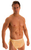 A14 - Mens Swimsuit Cover Up Split Running Shorts - Solid Mesh 2560 Oatmeal stretch lace - Skinzwear