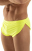 A14 - Mens Swimsuit Cover Up Split Running Shorts - Solid Sheer Semi Sheer 5538 Neon chartreuse - Skinzwear