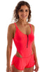 A17 - Womens SusieQ Split Short Beach Cover up - Solid Sheer Semi Sheer 5537 Neon coral - Skinzwear