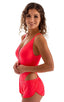 A17 - Womens SusieQ Split Short Beach Cover up - Solid Sheer Semi Sheer 5537 Neon coral - Skinzwear