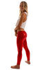 A19 - Womens Super Low Rise Fitness Leggings - Metallics 9811 Red - Skinzwear
