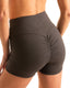 A42 - Womens High - Waisted Scrunch - Back Gym Shorts - Solids 9863 Charcoal - Skinzwear