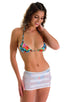 Micro Mini Skirt in Semi Sheer White Satin Stripe and Mesh, Front View; Micro Mini Skirt in Semi Sheer White Satin Stripe and Mesh, Rear View; Micro Mini Skirt 