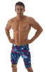 Swim-Dive Competition Watersports Shorts in American Flag Collage, Front View; Swim-Dive Competition Watersports Shorts in American Flag Collage, Rear View; Swi