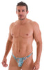 T Back Thong Swimsuit in ThinSkinz Aqua Python, Front View; T Back Thong Swimsuit in ThinSkinz Aqua Python, Rear View; T Back Thong Swimsuit in ThinSkinz Aqua P