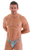 T Back Thong Swimsuit in ThinSkinz Aqua Python, Front View; T Back Thong Swimsuit in ThinSkinz Aqua Python, Rear View; T Back Thong Swimsuit in ThinSkinz Aqua P