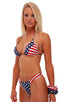 B32 - Womens Paneled T Back Thong Swimsuit Bottom - Prints 5115 - 5106 Stars on navy - Red/white stripes - Skinzwear