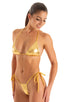 B34 - Womens Side Tie G string Bikini Bottom - Metallics 5812 - 7419 Metallic liquid gold - Gold - Skinzwear