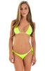 B56 - Womens Side Tie Brazilian Bikini Bottom - Solid Sheer Semi Sheer 5538 Neon chartreuse - Skinzwear