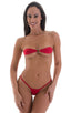 womens sheer micro g string sexy swimsuit bikini in ThinSKINZ Lipstick Red, Front View; Low Rise G String Bikini Bottom in ThinSKINZ Lipstick Red, Rear View; Lo