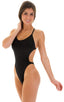 One Piece Swimsuit  Criss Cross Rio in Black 1; One Piece Swimsuit  Criss Cross Rio in Black, Rear View; One Piece Swimsuit  Criss Cross Rio in Black, Front Vie