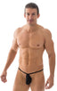 Micro Teardrop G String Swim Suit in ThinSKINZ Black, Front View; Micro Teardrop G String Swim Suit in ThinSKINZ Black, Rear View; Micro Teardrop G String Swim 