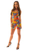 D1 - Womens Mini Dress - Printed Mesh 4502 Tropical feathers - Skinzwear