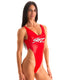 F10 - Limited Women’s Thong High Leg One Piece with SKINZ Logo - Wet Look 0008 Lipstick red - Skinzwear